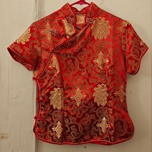 Red Gold Top Oriental Mandarin Collar Frog Buttons Chinese New Year